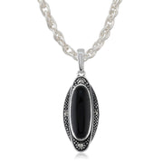 Orecchini pendenti e pendenti in stile Art Déco in argento 925 con cabochon in onice nero e marcasite