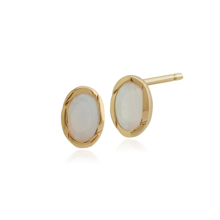 Anello Solitario e Orecchini Classici a Lobo in Oro Giallo 375 Opale Ovale