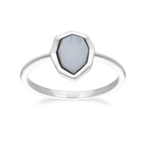 Irregular B Gem Blue Lace Agate Ring in 925 Sterling Silver Front