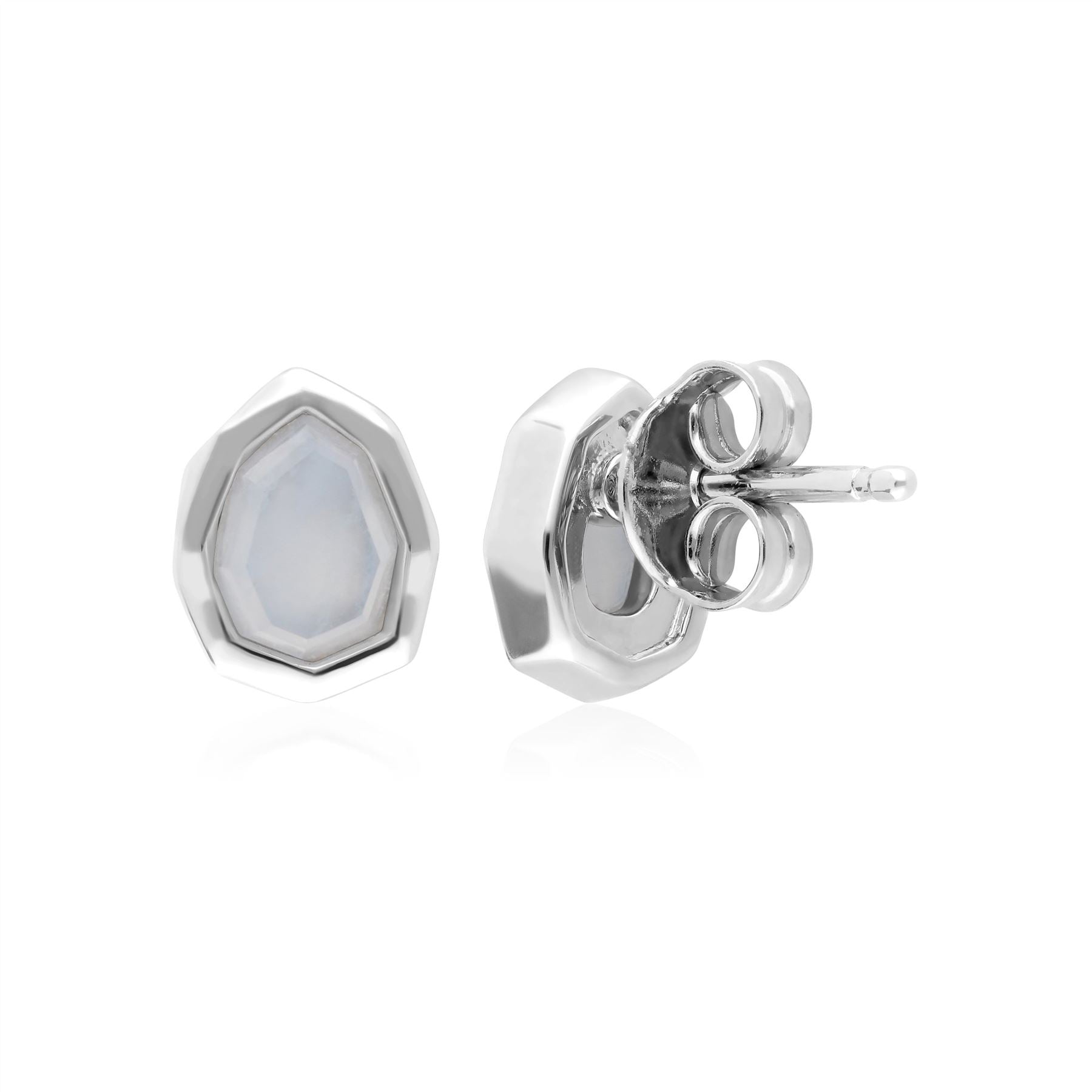Irregular B Gem Blue Lace Agate Stud Earrings in Sterling Silver Butterfly Back