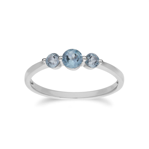 Collana e anello classici in argento 925 con tre pietre di topazio azzurro