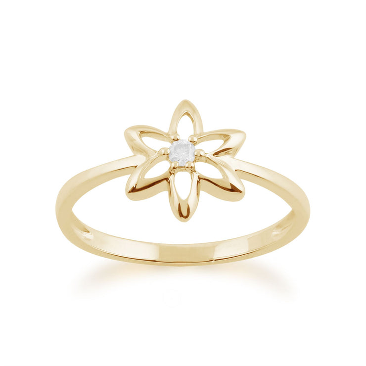 Gemondo Anello Spring Starflower in oro giallo da 9 ct con diamanti da 0,03 ct