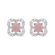 Orecchini classici a bottone in quarzo rosa 375 Orecchini a forma di fiore in oro rosa e diamanti