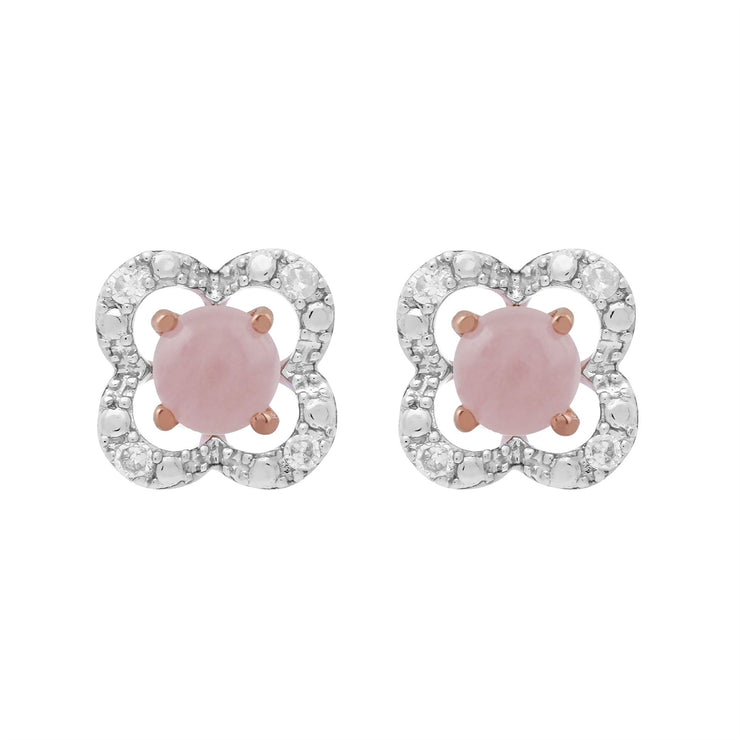Orecchini classici a bottone in quarzo rosa 375 Orecchini a forma di fiore in oro rosa e diamanti