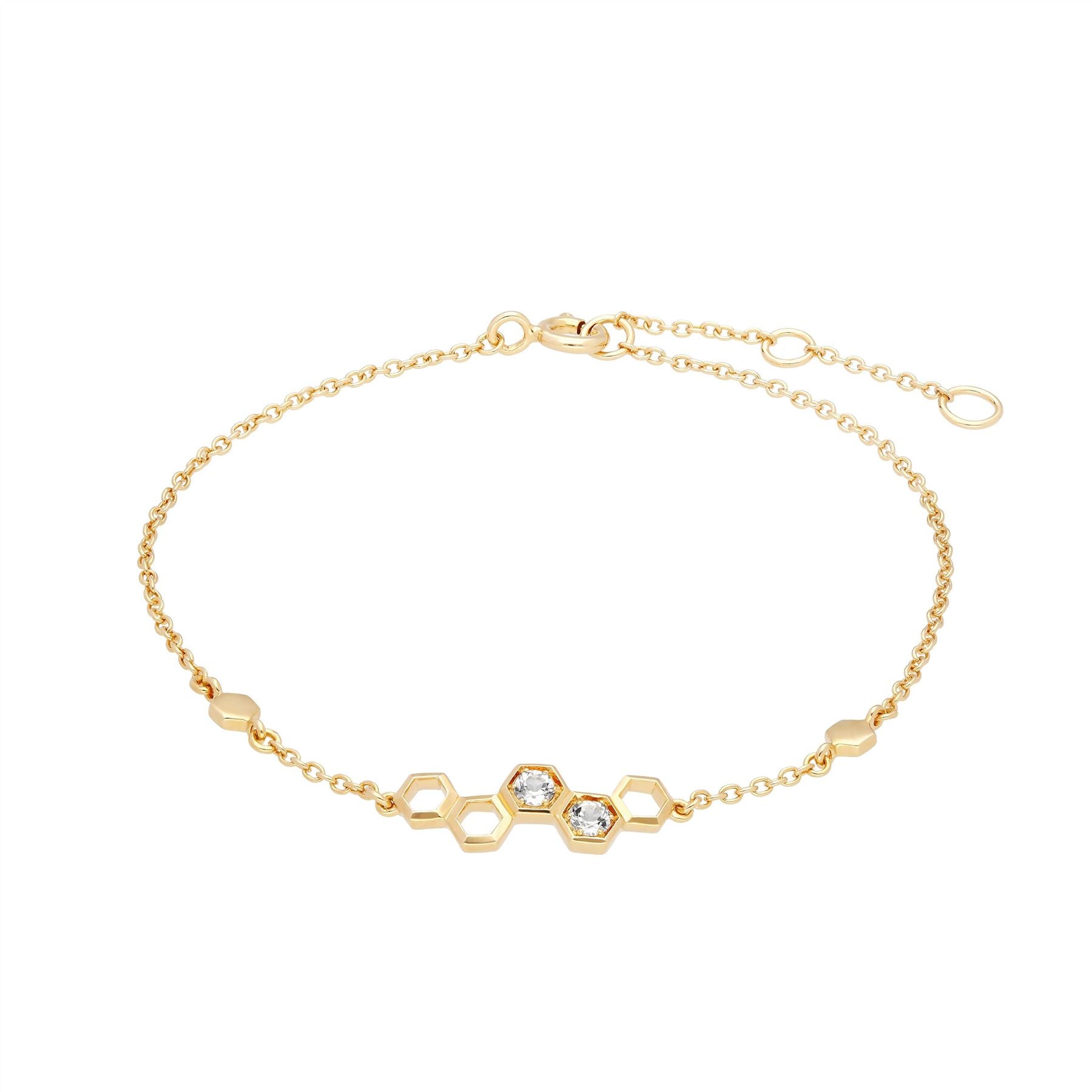 Honeycomb Inspired White Topaz Link Bracelet in 9ct Yellow Gold