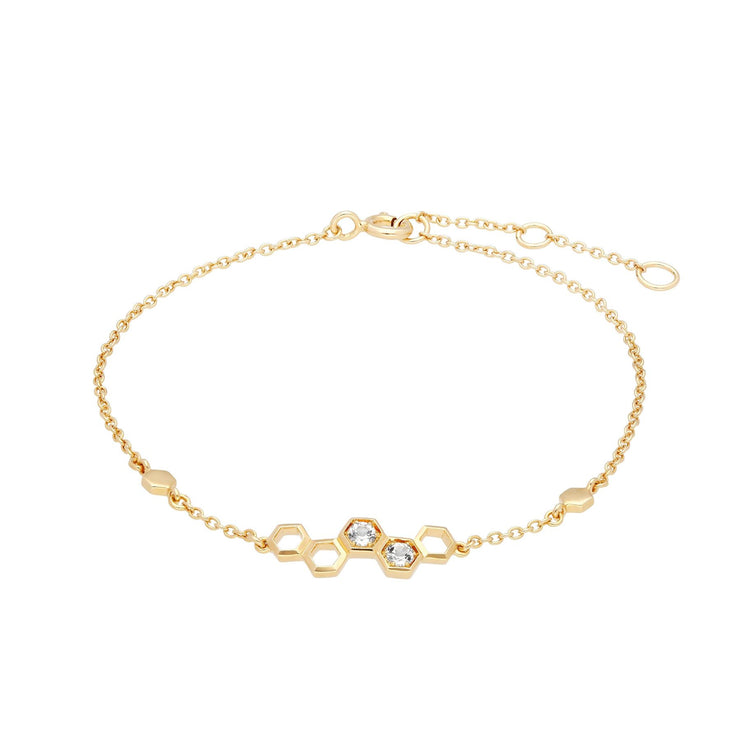 Bracciale stile nido d'ape in oro giallo 375 con topazio bianco