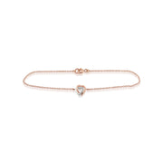 Bracciale classico a cuore in oro rosa 375 con diamante rotondo