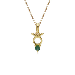 Emerald Taurus Zodiac Charm Necklace in 9ct Yellow Gold