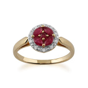Anello Gemondo con rubino, montatura con rubino in oro giallo da 9 ct e anello con alone di diamanti - rubino