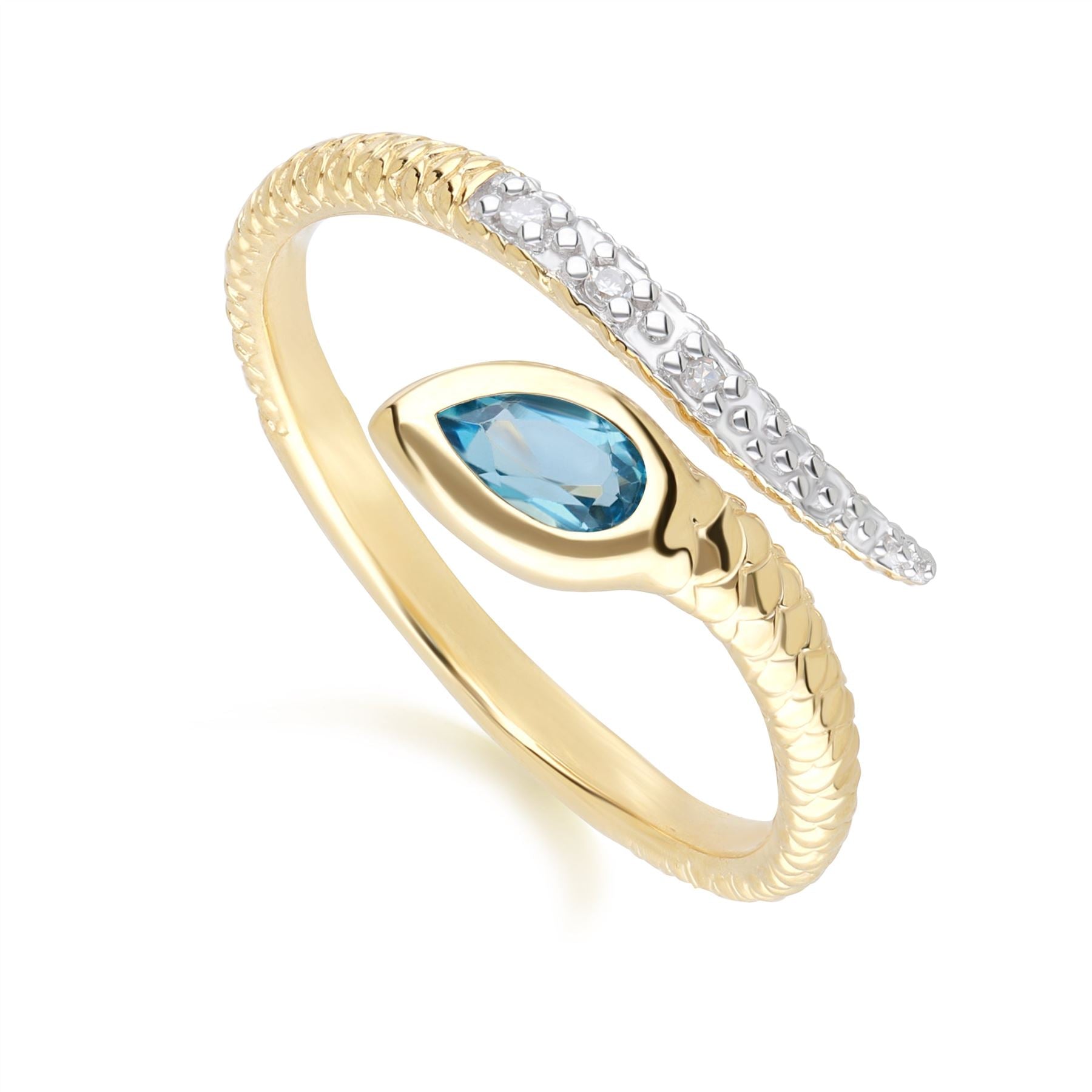 ECFEW™ Anello Topazio London blu e Serpente in Oro Giallo da 9 ct