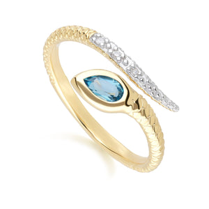 ECFEW™ Anello Topazio London blu e Serpente in Oro Giallo da 9 ct
