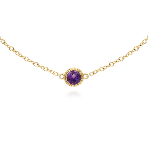 Bracciale con ametista, bracciale con ametista tondo Milgrain in oro giallo da 9 ct con pietra singola da 19 cm