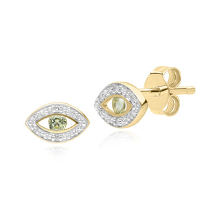 ECFEW™ Delicati Orecchini Evil Eye con peridoto e diamanti in oro giallo da 9 carati