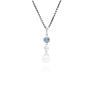 Ciondolo collana con catena a goccia moderno con perla e topazio in argento sterling 925