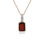 Classico pendente baguette e cauzione in oro giallo 375 con granato e diamante
