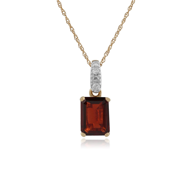 Classico pendente baguette e cauzione in oro giallo 375 con granato e diamante