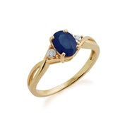 Anello Gemondo con zaffiro, oro giallo da 9 ct, zaffiro da 1,11 ct e anello con diamanti