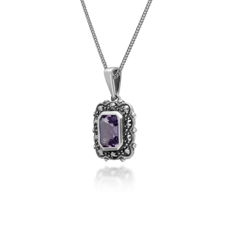 Collana con ametista, collana ottagonale in argento sterling con ametista e marcasite da 45 cm
