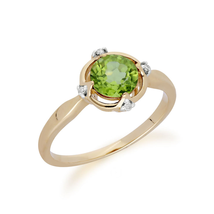 Anello Gemondo in oro giallo da 9 ct con peridoto aureola e diamanti a taglio rotondo