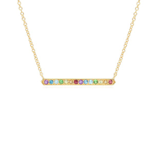 Rainbow Gemstone Bar Necklace in Gold Plated Sterling Silver