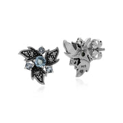 Orecchini con topazio, topazio blu in argento sterling e marcasite Nuovi orecchini floreali