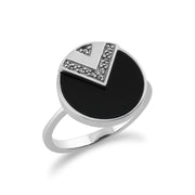 Anello art deco gemondo in argento sterling 925 3CT con ONICE NERO e marcasite