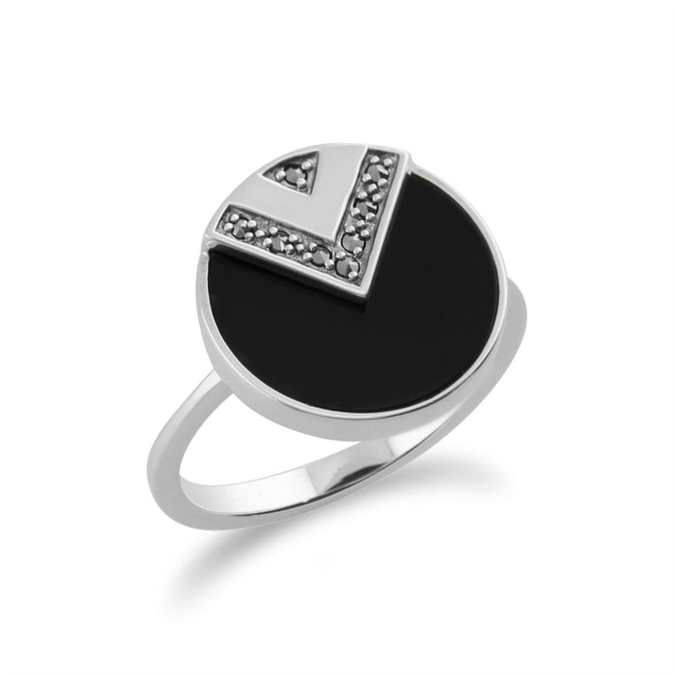 Anello art deco gemondo in argento sterling 925 3CT con ONICE NERO e marcasite