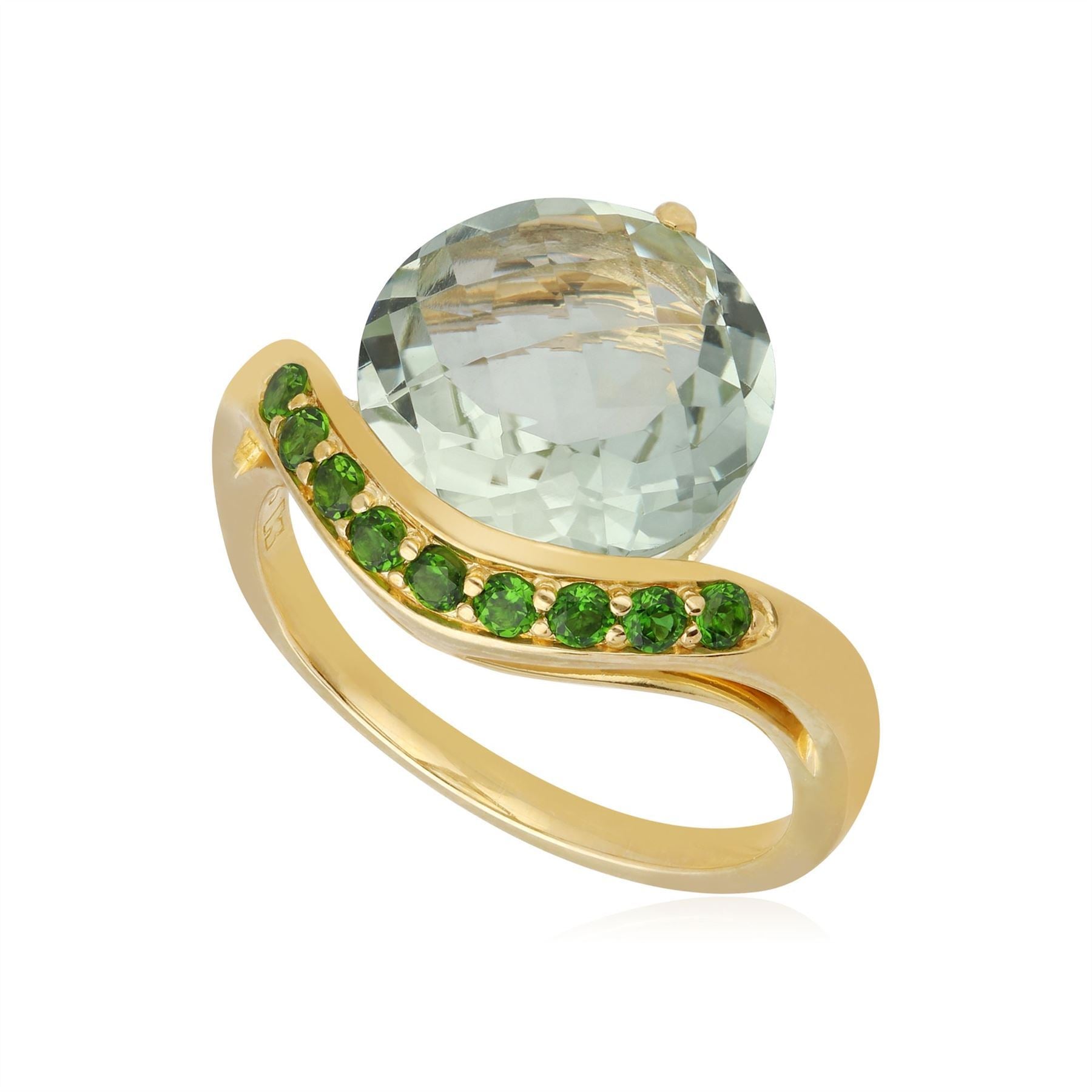 Kosmos Green Mint Quartz & Chrome Diopside Cocktail Ring in 9ct Yellow Gold