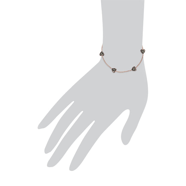 Bracciale in marcasite con cuore in argento sterling placcato oro rosa da 19 cm