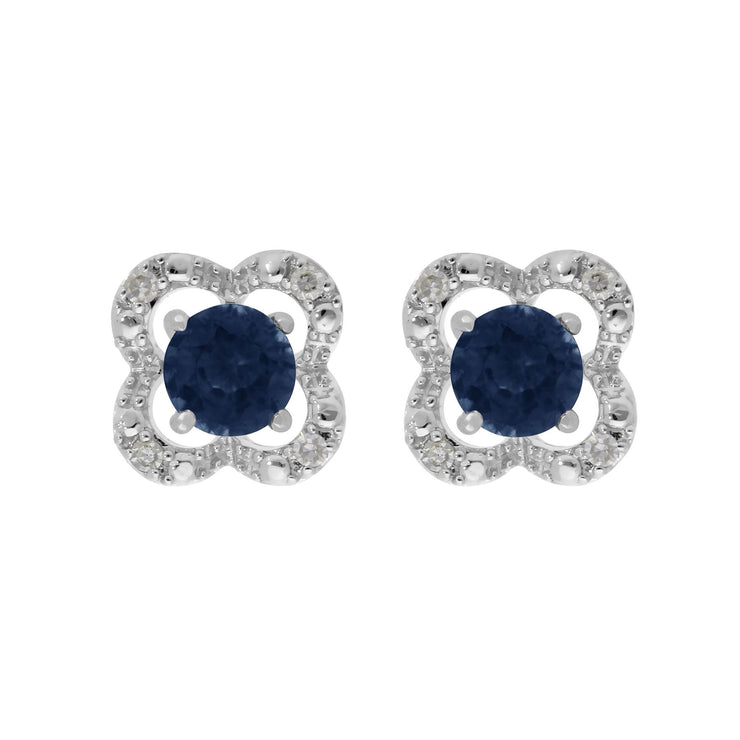 Orecchini classici con zaffiro blu 375 in oro bianco e diamanti
