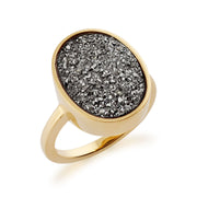 Anello Gemondo in argento sterling 925 placcato oro da 6,6 ct con quarzo grezzo in argento lunare