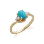 Anello Gemondo con turchese, oro giallo da 9 ct, anello con turchese e diamanti da 0,66 ct