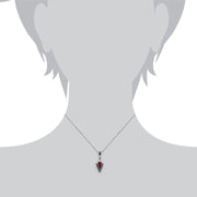 Collana e orecchini con pendente a triangolo in stile Art Déco, cabochon rosso corniola in argento 925 e marcasite