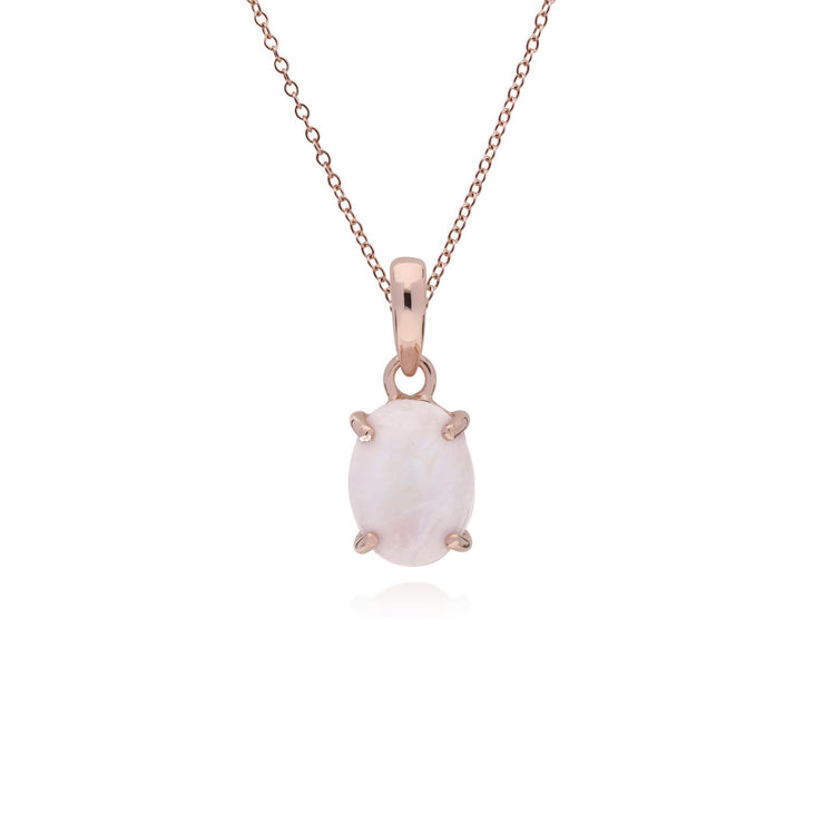 Collana ovale da 45 cm con pietra di luna arcobaleno in argento sterling placcato oro rosa