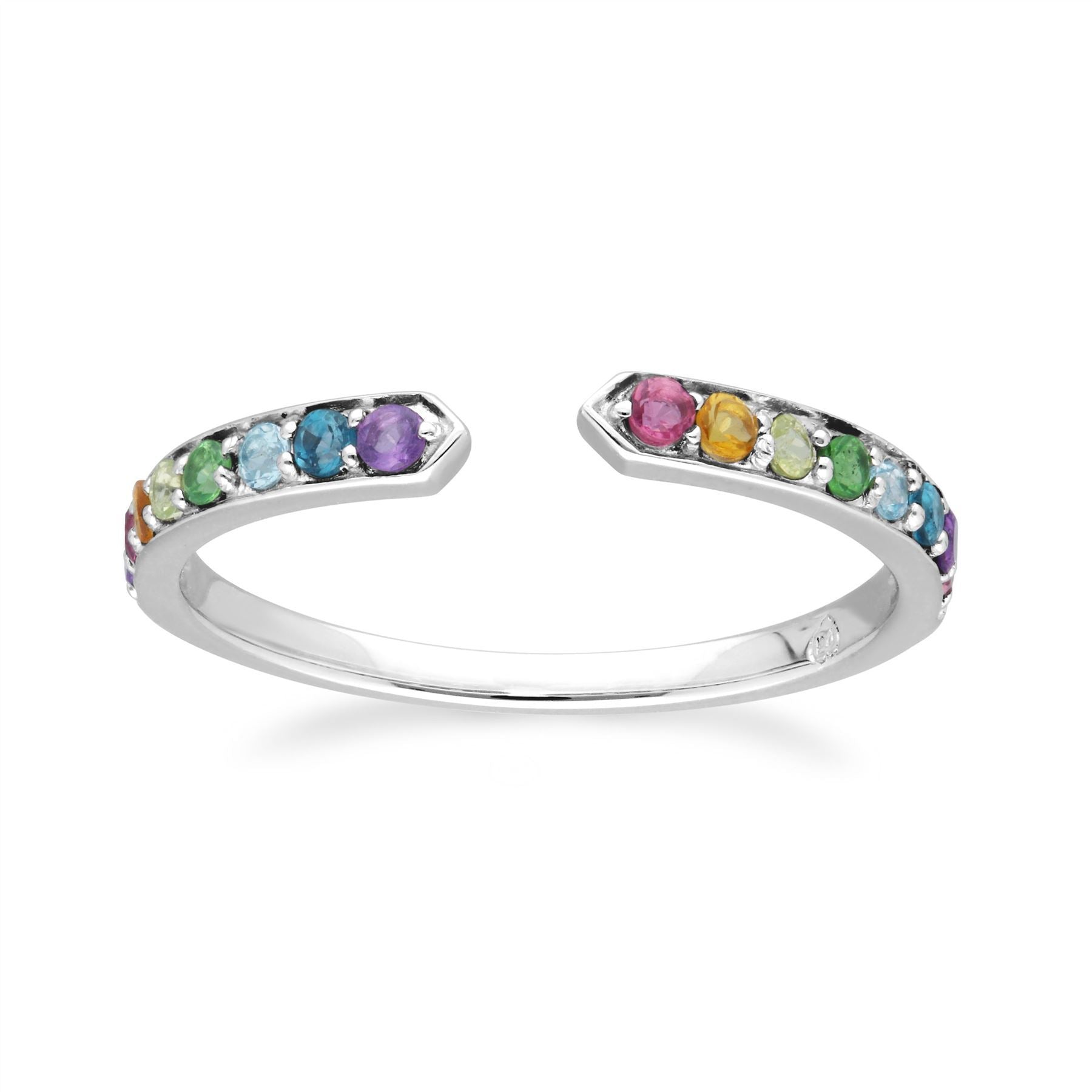 Rainbow Gemstone Open Ring in 925 Sterling Silver