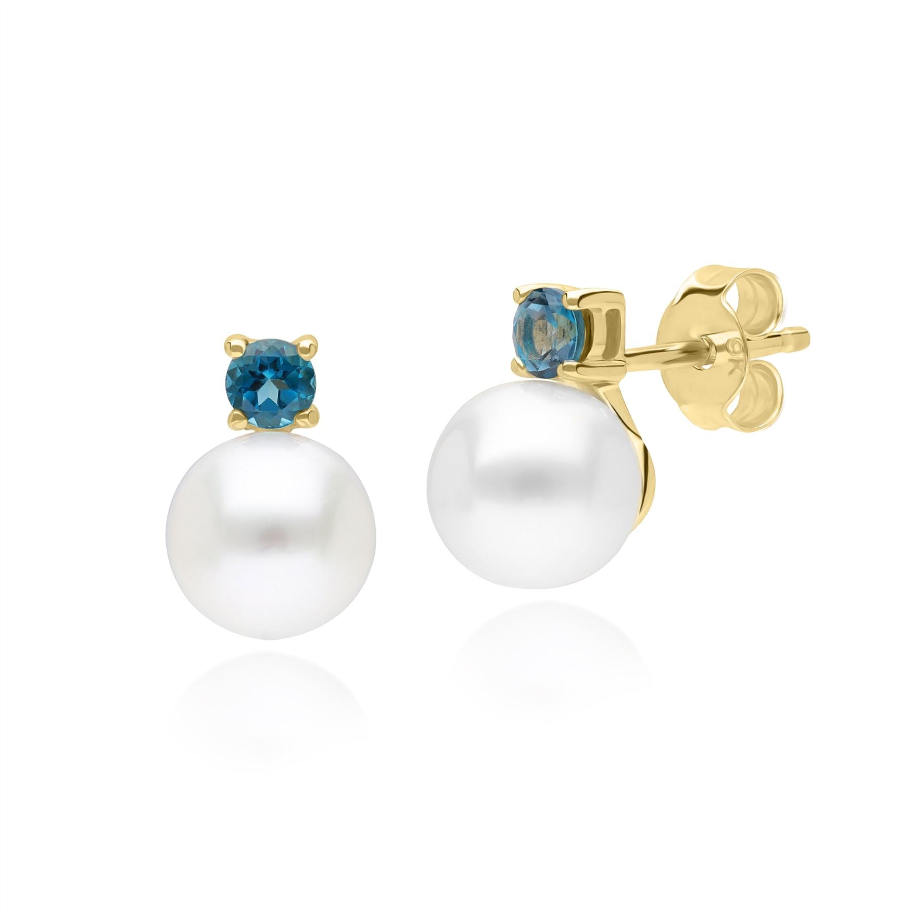 Moderni Orecchini a lobo con Perle e Topazio in oro giallo 9 ct