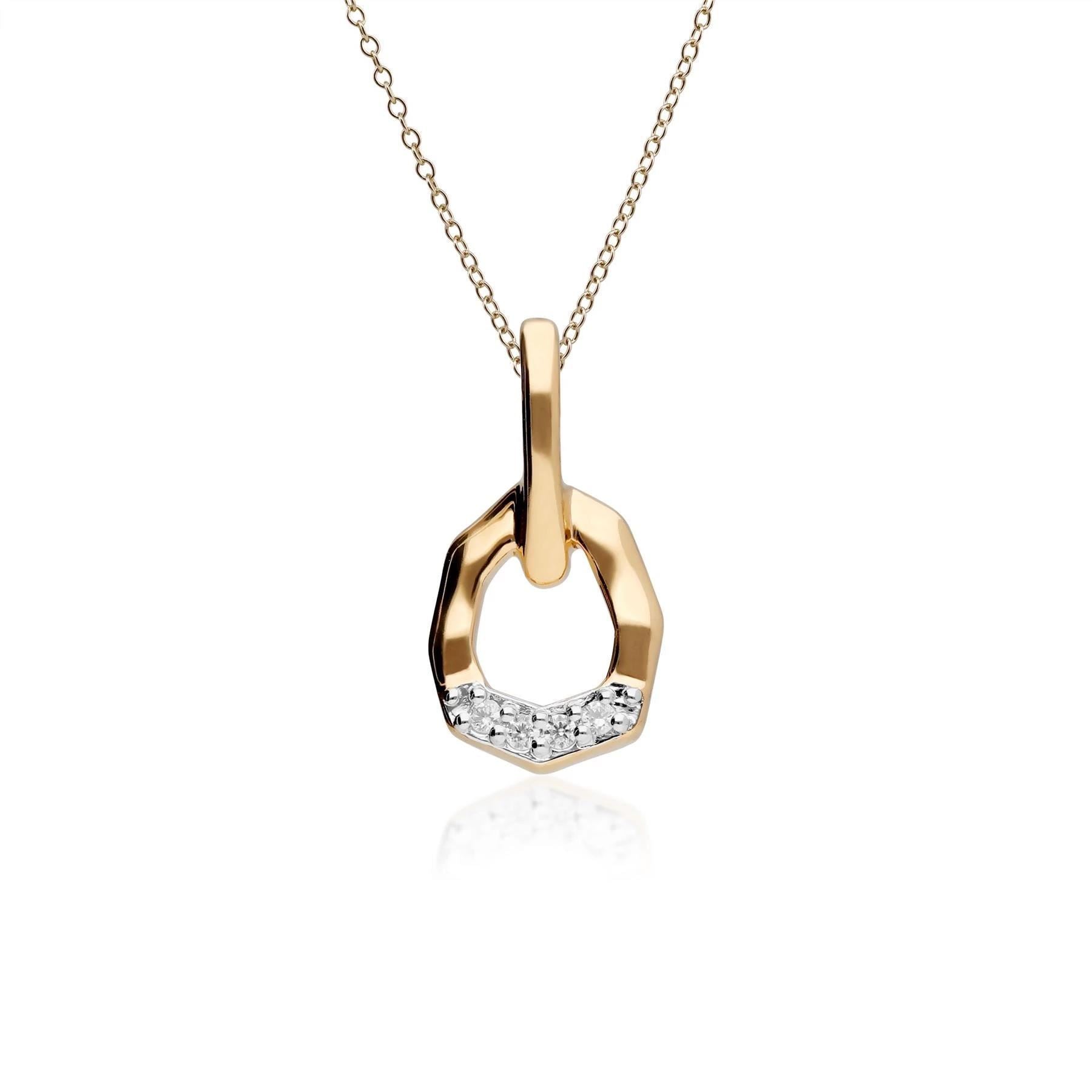Diamond Pave Asymmetrical Pendant in 9ct Yellow Gold 