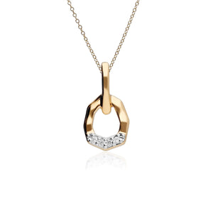 Diamond Pave Asymmetrical Pendant in 9ct Yellow Gold 