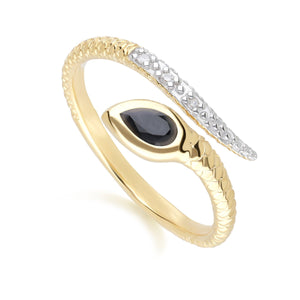 ECFEW™ Anello Serpente Zaffiri e Diamanti in Oro Giallo da 9 Ct