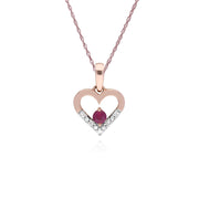 Classico pendente a cuore e orecchini pendenti in oro rosa 375, rubini e diamanti