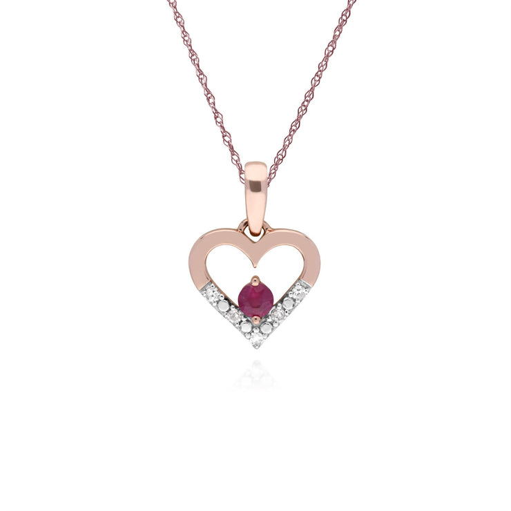 Classico pendente a cuore e orecchini pendenti in oro rosa 375, rubini e diamanti