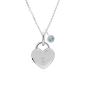 Classico ciondolo con lucchetto a cuore in argento 925 e ciondoli acquamarina
