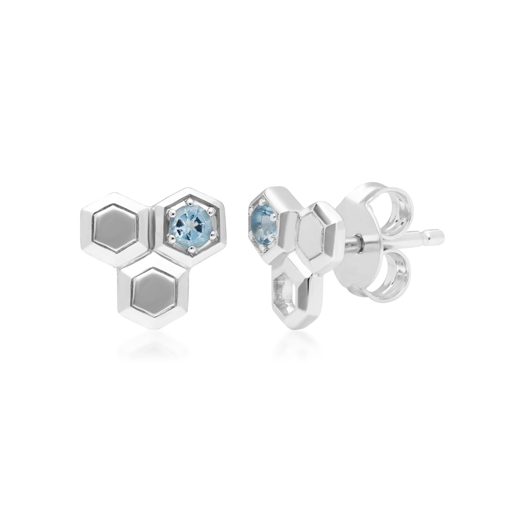 Gemondo Honeycomb Inspired Blue Topaz Sterling Silver Stud Earrings