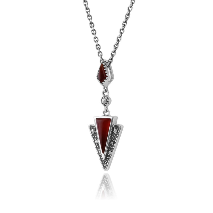 Ciondolo in stile Art Déco Argento 925 Corniola e Marcasite