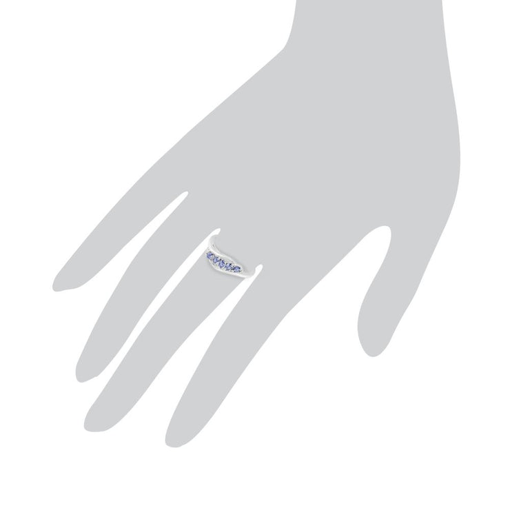 Anello in argento sterling con cinque pietre di tanzanite naturale da 0,36 ct e diamanti contemporanei