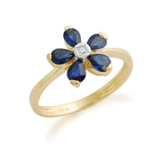 Anello floreale in oro giallo 375 con zaffiro e diamanti