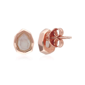 Irregular B Gem Rainbow Moonstone Stud Earrings in Rose Gold Sterling Silver Back