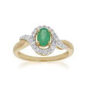 Classico anello ovale con smeraldo e diamanti in oro giallo da 9 ct