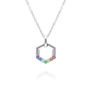 Rainbow Hexagon Necklace in Sterling Silver