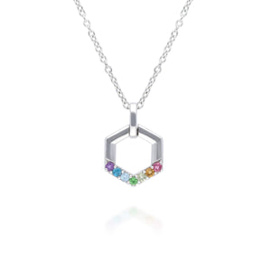 Rainbow Hexagon Necklace in Sterling Silver